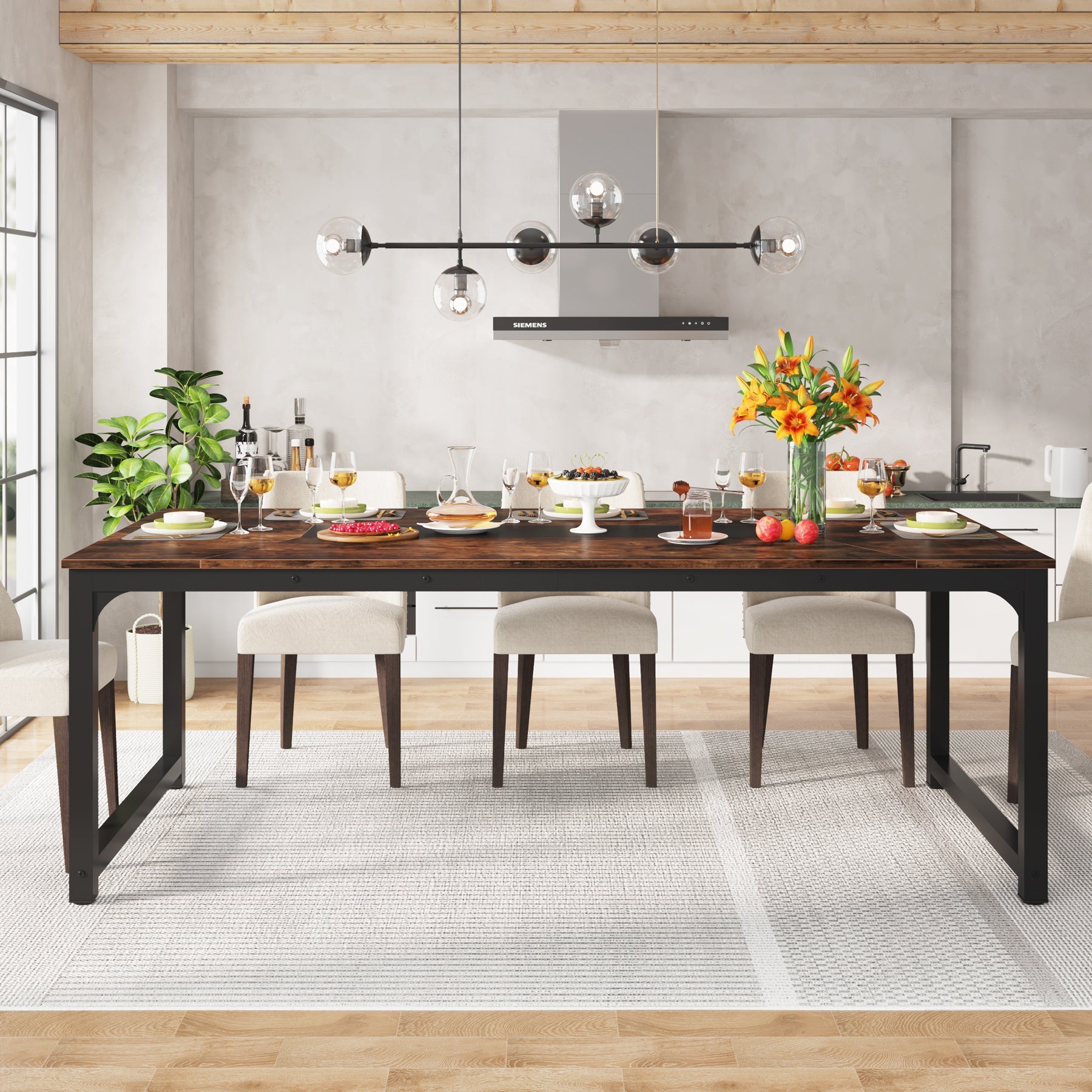 Dining Table for 6-8 Person, Industrial Kitchen Table with Metal Frame Tribesigns